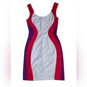 Sleeveless Body Con Contour Dress Cream, Red & Purple Size S EUC